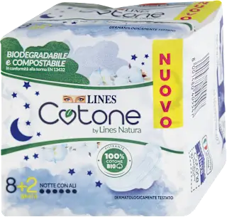 Assorbenti notte Cotone by Lines Natura con ali, 10 pz