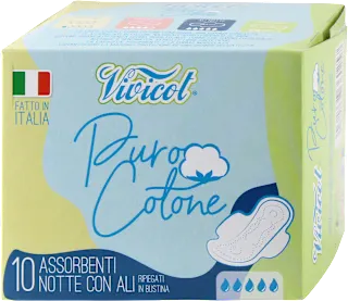 Assorbenti notte Puro Cotone con ali, 10 pz