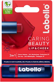 Balsamo labbra e guance colorato Caring Beauty Red SPF 30, 4,8 g