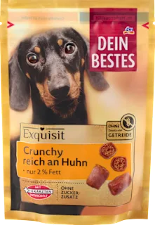 Bocconcini croccanti per cani Exquisit con pollo, 80 g