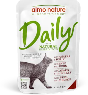 Bocconcini per gatti Daily con anatra e pollo, 70 g
