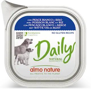Cibo per cani Daily con pesce bianco e riso, 100 g