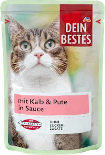 Cibo per gatti con vitello e tacchino in salsa, 100 g