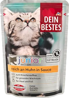 Cibo per gatti junior con pollo in salsa, 100 g