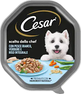 Cibo umido con pesce bianco, verdure e riso integrale scelta dello chef, 150 g