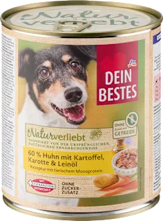 Cibo umido per cani con 60% di pollo con patate, carote e olio di lino, 800 g