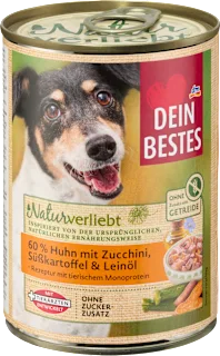 Cibo umido per cani con pollo, zucchine, patate dolci e olio di semi di lino, 400 g