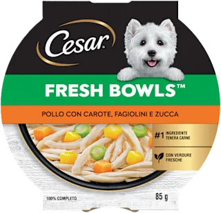 Cibo umido per cani FRESH BOWLS con pollo, carote, fagiolini e zucca, 85 g