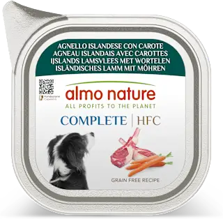 Cibo umido per cani HFC COMPLETE vaschetta con agnello islandese e carote, 85 g