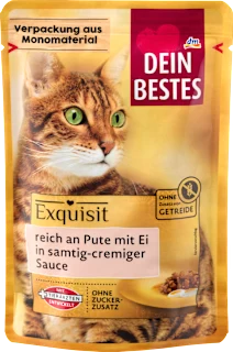 Cibo umido per gatti Exquisit ricco di tacchino, con uova in salsa, 85 g