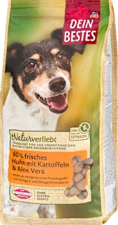 Croccantini per cani Naturverliebt con pollo, patate ed aloe vera, 1 kg