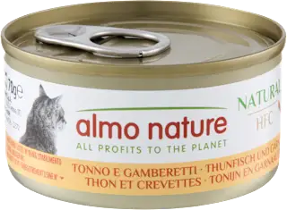 Lattina per gatti HFC Natural con tonno e gamberetti, 70 g