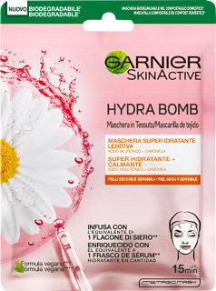 Maschera in tessuto SKINACTIVE HYDRA BOMB super idratante lenitiva con acido ialuronico e camomilla, 1 pz