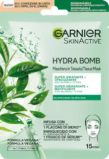 Maschera in tessuto SKINACTIVE HYDRA BOMB super idratante opacizzante acido ialuronico e tè verde, 1 pz