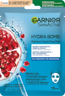 Maschera in tessuto SKINACTIVE HYDRA BOMB super idratante rimpolpante con acido ialuronico e melograno, 1 pz