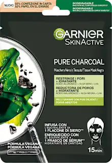 Maschera nera in tessuto SKINACTIVE restringente e idratante con acido ialuronico, alga nera e LHA, 1 pz