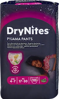 Mutandine assorbenti notte bimba 4-7 anni (17-30 kg), 10 pz