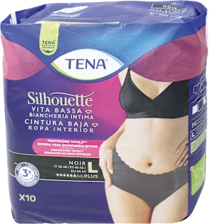 Mutandine assorbenti Silhouette vita bassa nere taglia L, 10 pz