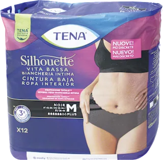 Mutandine assorbenti Silhouette vita bassa nere taglia M, 12 pz