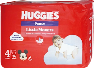 Pannolini a mutandina Little Movers taglia 4 (9-14 kg), 36 pz