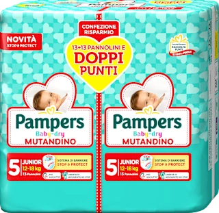 Pannolini Baby-dry Mutandino taglia 5 junior Bipacco (12-18 kg), 26 pz