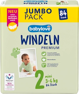 Pannolini premium taglia 2 mini (3-6 kg), confezione Jumbo, 84 pz