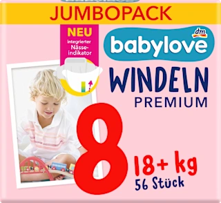 Pannolini premium taglia 8 (18+ kg), confezione Jumbo, 56 pz
