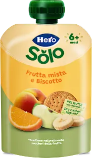 Pouch frutta mista e biscotto, 100 g