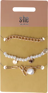 Set braccialetti dorati e con perle, 3 pz