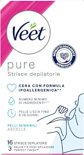 Strisce depilatorie ascelle. pelli sensibili, 16 pz