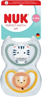 Succhietto PERFECT MATCH AIR 6-18 mesi zebra/leone, 2 pz