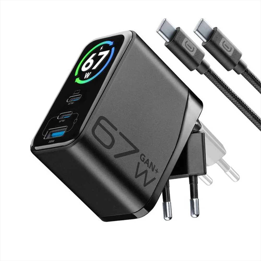 CELLULARLINE - Caricabatterie da rete POWERVIEW IQ KIT ACH 67W-Nero