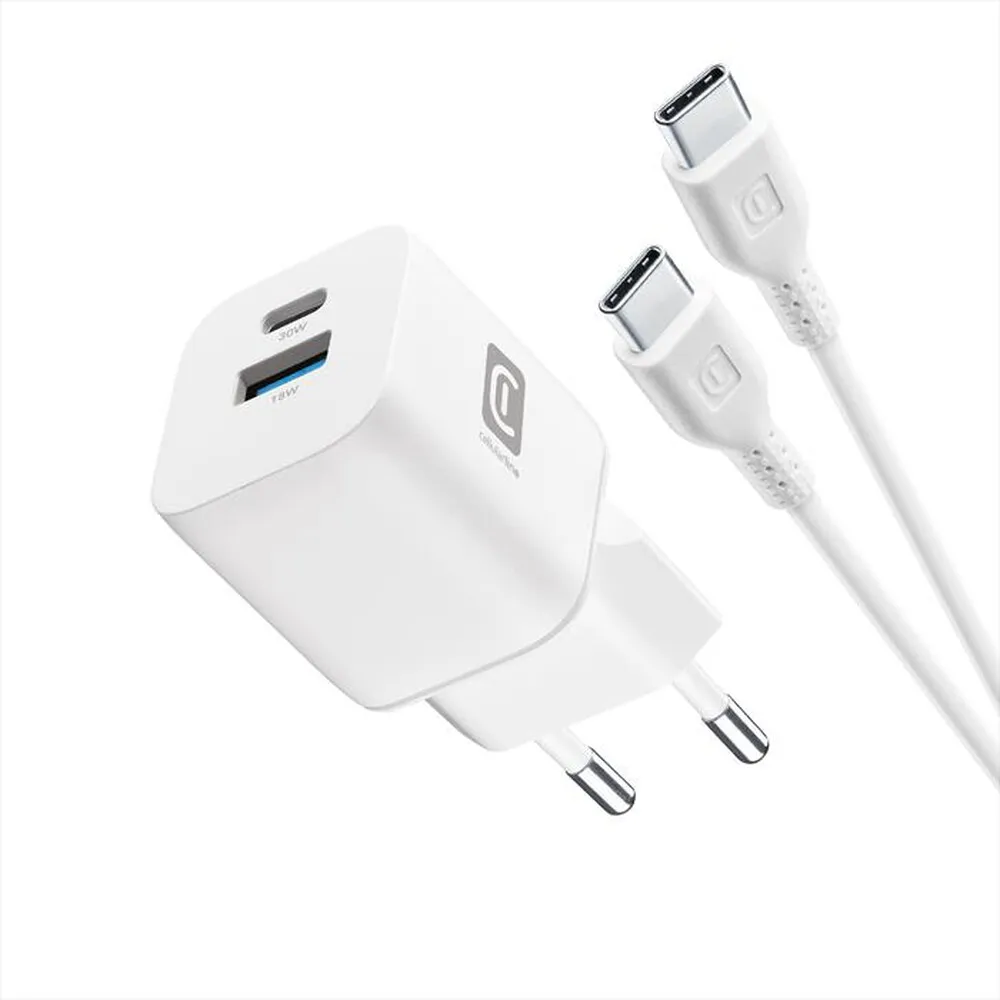 CELLULARLINE - Caricatore GaN 30W Dual USB-A + USB-C-Bianco