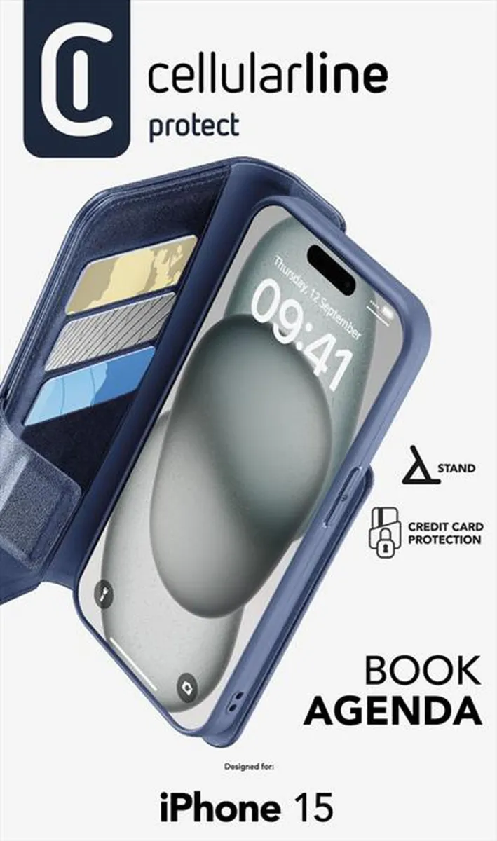 CELLULARLINE - Custodia Book BOOKAG2IPH15B per iPhone 15-Blu