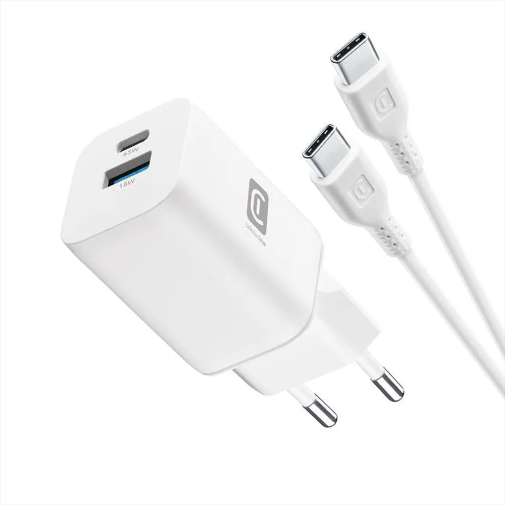 CELLULARLINE - Kit caricabatterie GaN 65W Dual Port USB A + USB C-Bianco