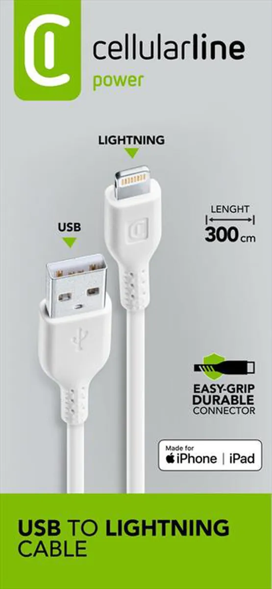 CELLULARLINE - USBDATAMFIIPH3MW Lightning Cavo USB extra lungo 3m-Bianco