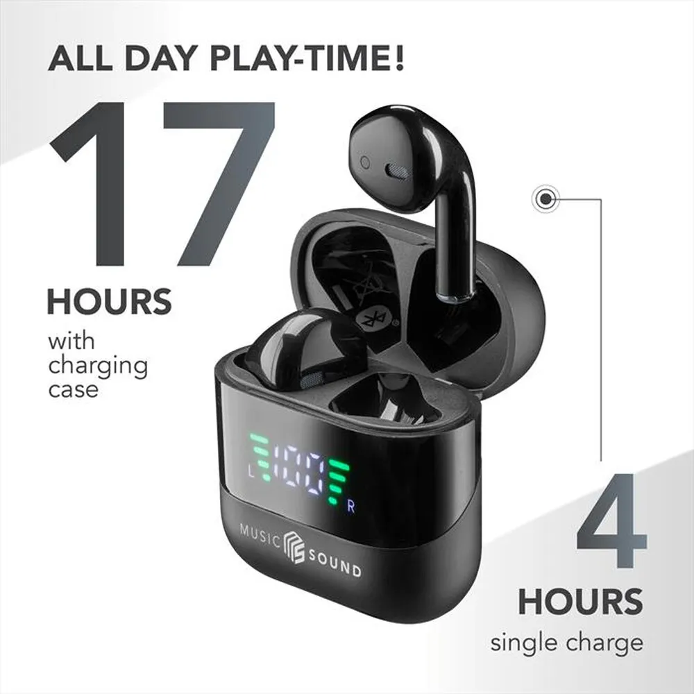 MUSIC SOUND - AURICOLARI TWS CON DISPLAY LED-Black