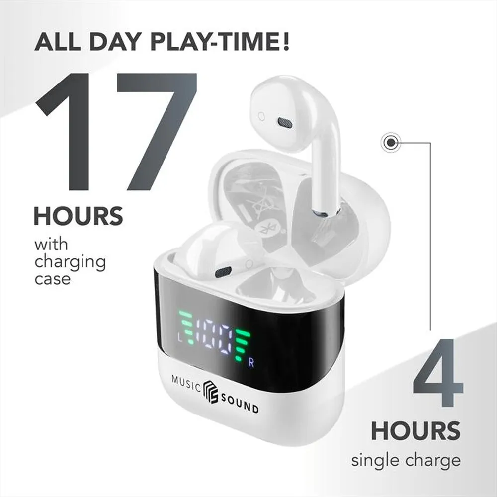 MUSIC SOUND - AURICOLARI TWS CON DISPLAY LED-White