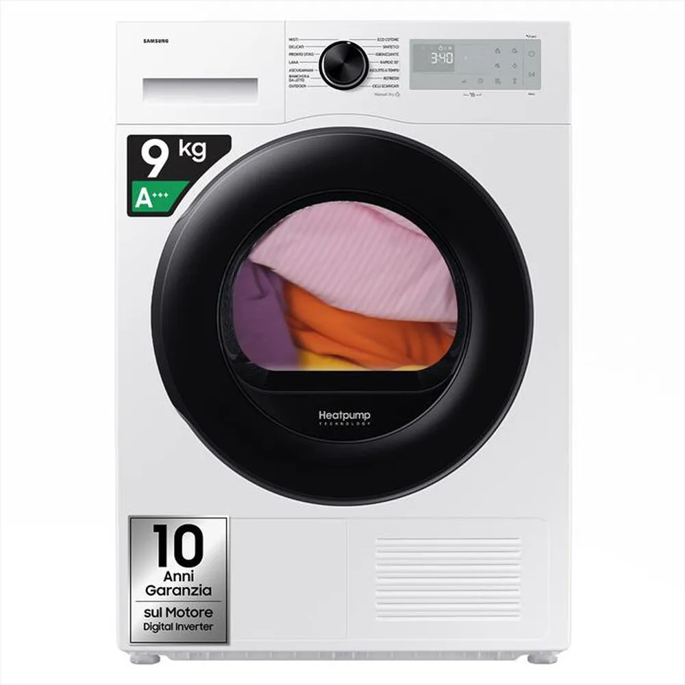 SAMSUNG - Asciugatrice DV90DG52A0AHET 9KG Classe C-Bianco oblò nero display silve
