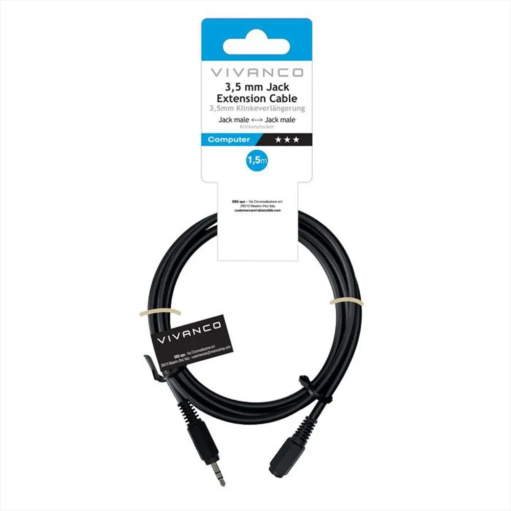 SBS - 3,5mm plug - 3,5mm socket 1,5m,-Nero