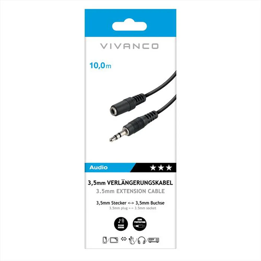 SBS - Audio extension 3.5mm plug <-> 3.5mm socket 10m-Nero