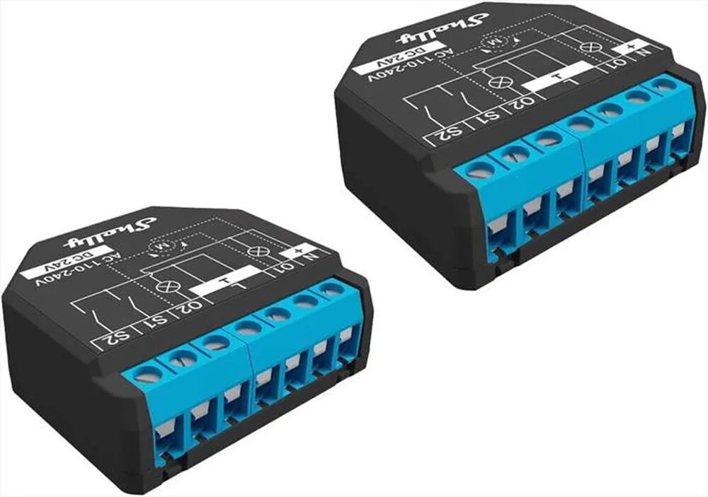 SHELLY - Interruttore Relè WiFi 2 canali PLUS 2PM-TWO PACK-Nero