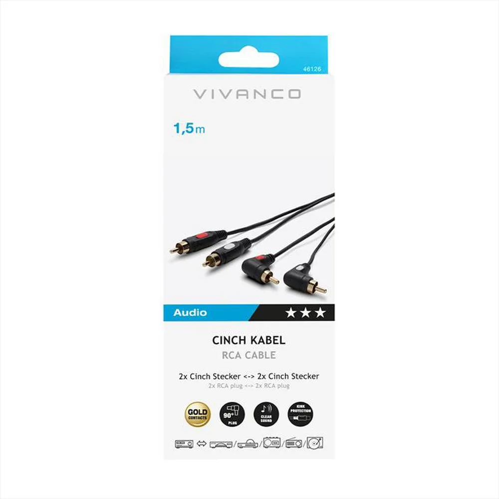 VIVANCO - Cavo RCA Stereo con Connettori Angolati 90°-Nero