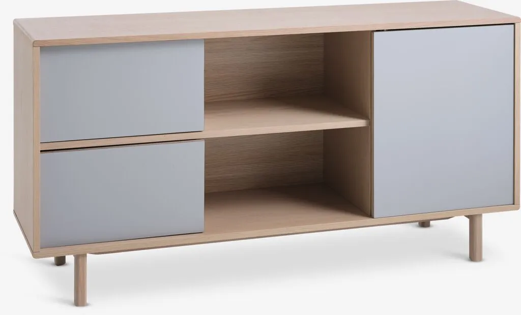 Credenza EGEBJERG 2 cassetti/1 anta grigio/rovere chiaro