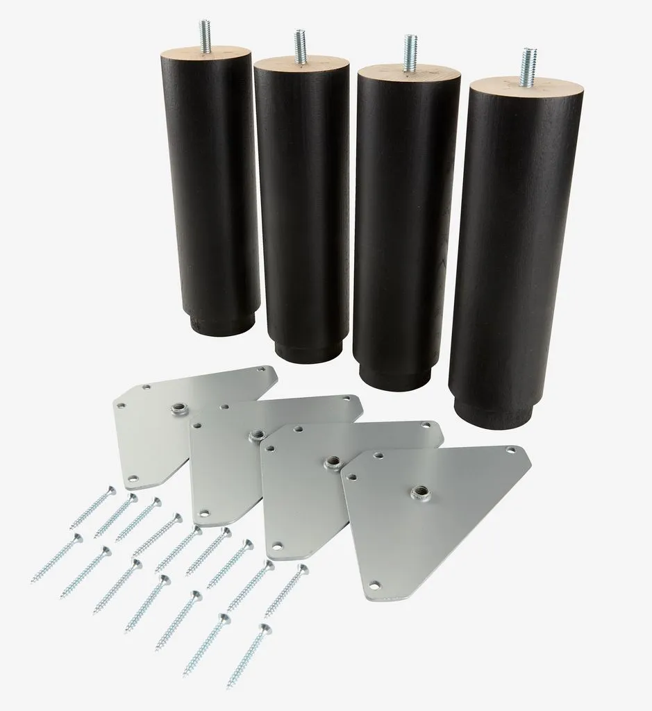 Gambe di letto Ø6xH20 cm RAUDSUNDA faggio nero 4 pezzi