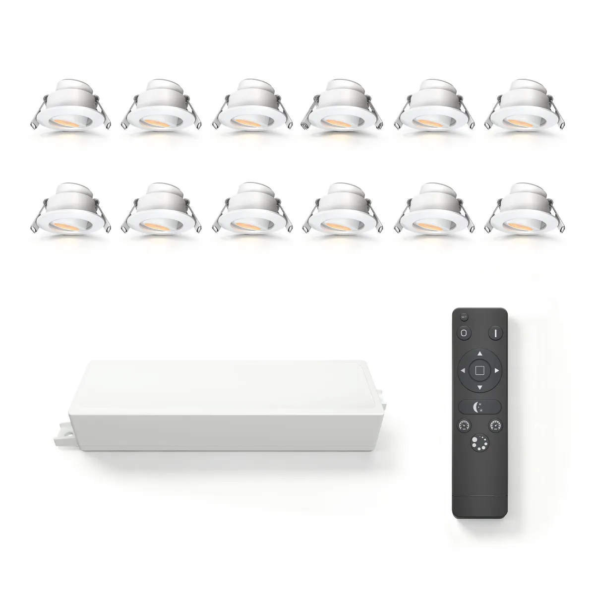 12x Mini faretti LED da incasso - Ø42mm - IP65 - 2700K - Orientabili - Bianchi - 3W - 5 anni di garanzia - Telecomando incluso