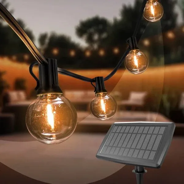 16.5m Catena Luminosa Solare da Esterno - 2200K - 12V - IP54 - con Lampadine LED - G40 - Pronto all'uso