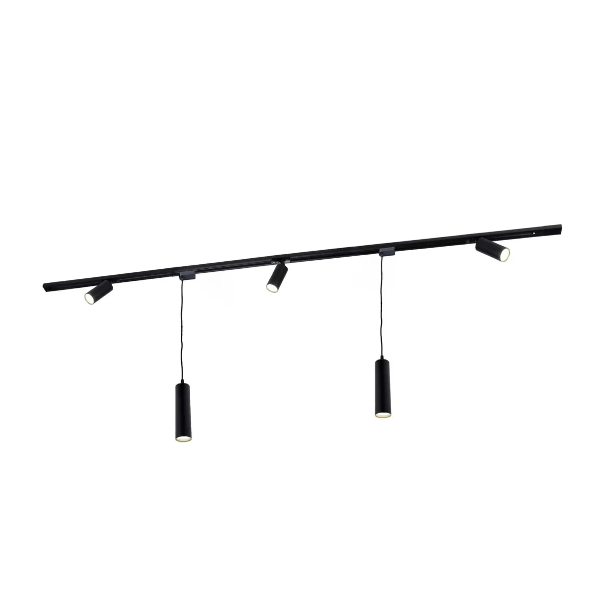 2m Sistema a Binario LED - 3 Faretti e 2 Lampade a Sospensione - 3W - 2700K - Dimmerabile - Binario Monofase - Nero