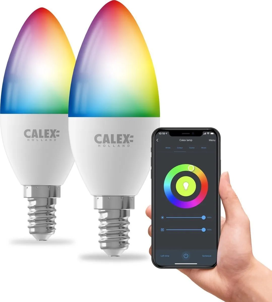 2x Calex Smart LED Lampadina - Dimmerabile - E14 - 4.9W - RGB + CCT
