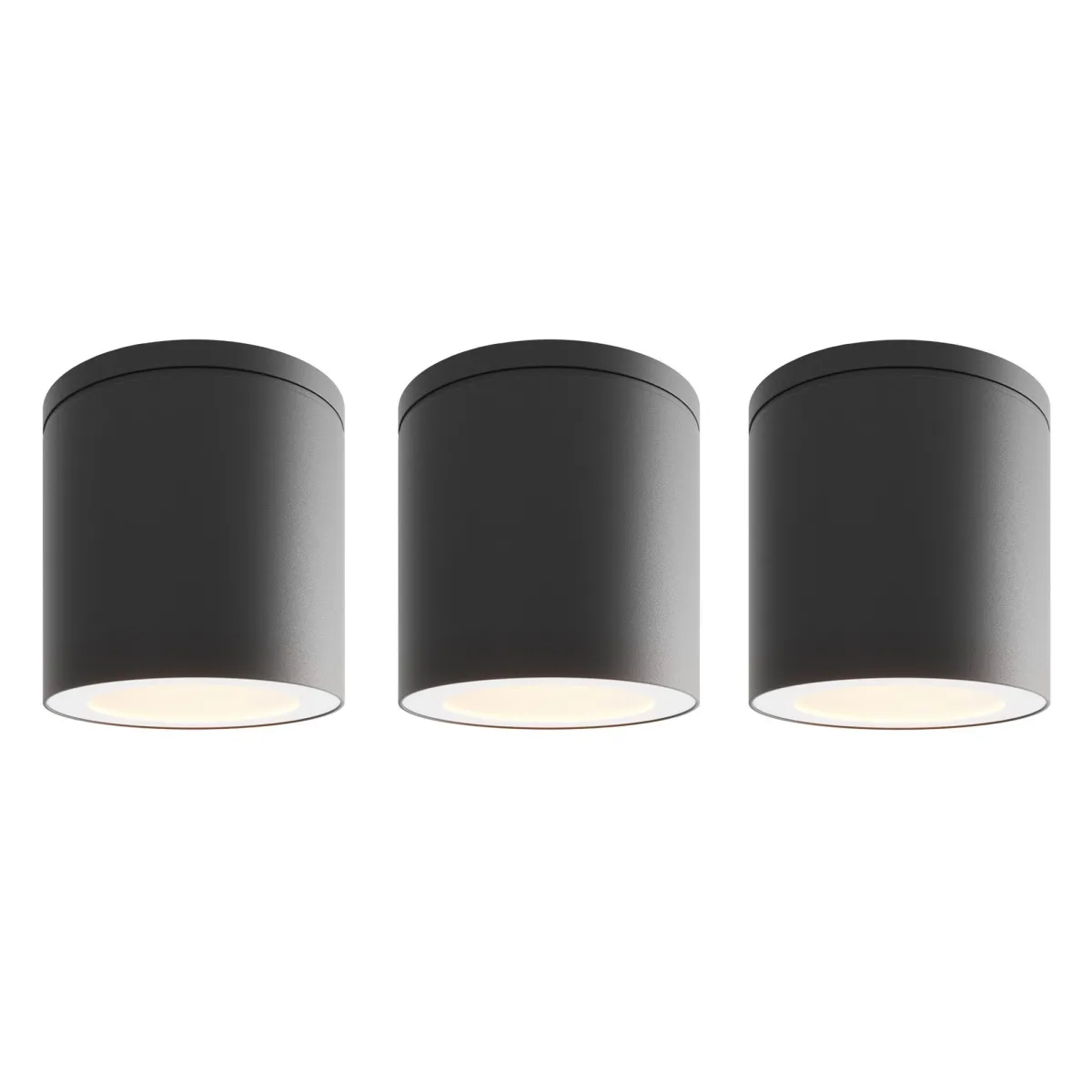 3x Applique da Soffitto per Esterni - Dimmerabile - 3W - 2700K - IP54 - Nero